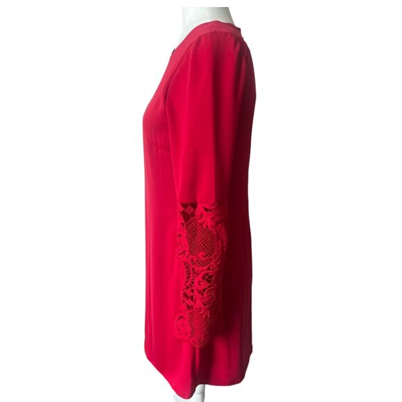 NWT Mika Mindel Cherry Red Lace Bell Sleeve Zip Back Cindy Dress XS Reg. $169 - Picture 4 of 12
